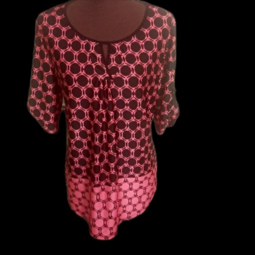 PerSeption Concept Orange and Black Pull-on Blouse, Size Large Blouse, Pullover